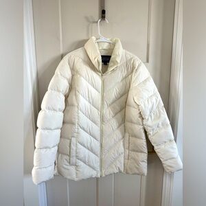 Women's Cream Puffer Jacket lands end XL tall white down jacket